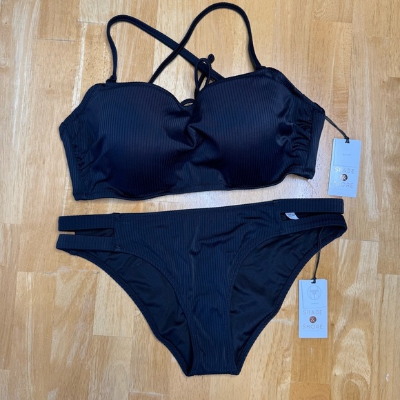 NWT Shade & Shore Black Bikini Swimwear Set 34D - Picture 1 of 8